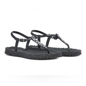 ILSE JACOBSEN Women's Cheerful Black Silver Glitter Sandals with Buckle Size 9